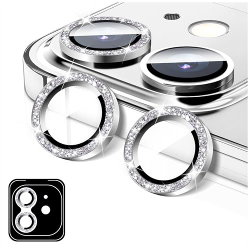 LucBuy Camera Lens Protector Compatible for iPhone 13/13 Mini, Glitter 9H Tempered Glass Camera Cover Film Stickers, Automatic-Alignment Individual Metal Rings Shiny Phone Accessories