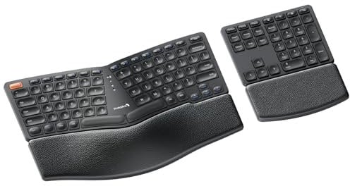 ProtoArc Ergonomic Wireless Keyboard, EK04 2.4GHz Ergo Wireless Keyboard, Split Design, Wrist Rest, Separate Numeric Keypad, Rechargeable, for Desktop, Laptop, PC, Windows OS