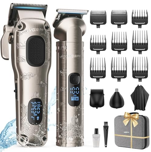 Vgrpro Haarschneidemaschine für Männer Professionell, Kabellose Haarschneidemaschine zum Haareschneider, Herren Haarschneider und Trimmer Set, Elektrischer Haartrimmer für Männer mit Paket Box(Silver)