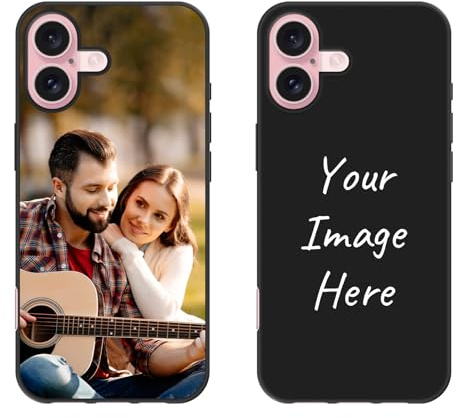 Personalisierte Handyhülle für iPhone 16 Hülle Personalisiert Foto Bild Digital individuelles Custom Logo Text Namen Schutzhülle Silikon Schwarz Ultradünn Case Umfassender Schutz Kratzfest
