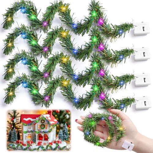 Guirnalda de Luces LED en Miniatura, 4 Unidades - Accesorios de Duendes de Navidad para Casa de Muñecas y Puerta de Gnomos