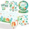 MORAINJAY Ensemble de Vaisselle de Fête Dinosaure 97 Pièces, Assiettes, Tasses, Serviettes, Décoration de Table et Accessoires pour Anniversaire Enfant, pour Fête à Thème Dinosaure