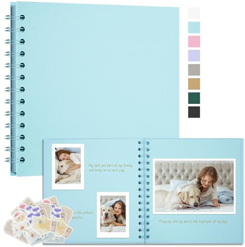Remowith Fotoalbum Zum Selbstgestalten 18x18 cm DIY Fotobuch Kraftpapier Erinnerungsbuch für Hochzeiten 40 Seiten Album für Baby Familie Valentinstag Geburtstag Jahrestag Geschenk Hellblau