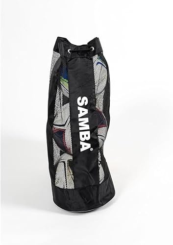 Samba Mesh Football Ball Tube Sack - Holds 3 Balls - Drawstring Holdall Shoulder Strap Carry Bag