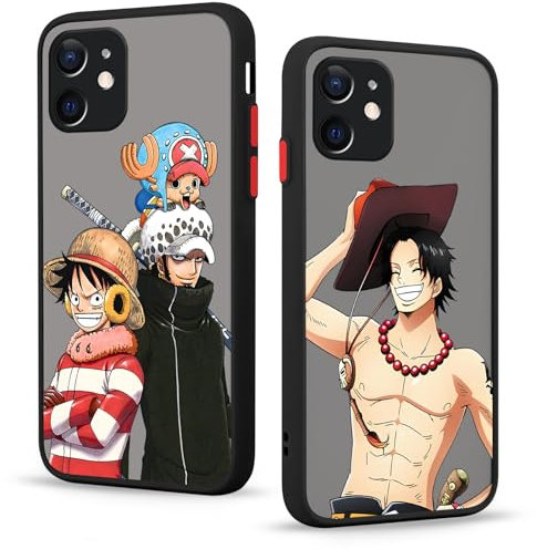 2 Pack Phone Case For iPhone 16 6.1'', Anime Ace Gear 5 Nika Sun God LowCartoon Manga Pattern Shockproof Soft Aesthetics Design Full lens Protection Cover for Children Boy Girl, Black