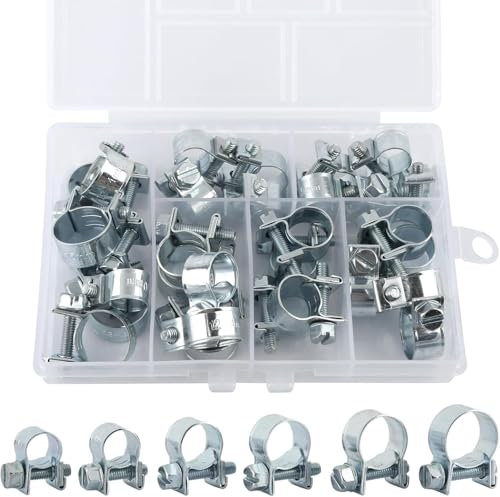 Edelstahl Einohr-Schlauchschellen,30 Stück Mini Schlauchschellen,Kraftstoffleitung Clip,Klein Schlauchklemmen,Einstellbare Rohrschellen für Mini Kraftstoffleitungs,Auspuffrohr,Benzinrohr (7-15mm)