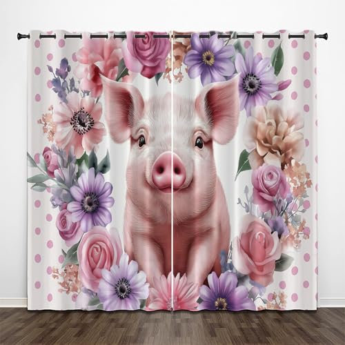 Thermovorhang Wildblumen Blütenblätter Verdunklungsvorhänge Ösen 2er Set H 245 x B 140 cm Tiere Schwein Schlafzimmer Gardinen und Vorhänge, Weiß Blickdicht Wärmevorhang Kälteschutz Tür Gardine