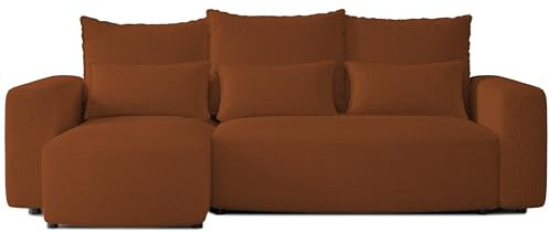 4ALL HOME Ecksofa mit Schlaffunktion Travis 248x148 cm, Couch, Sofa mit Bettkasten, Eckcouch, L-Form, Schlaffsofa, Universal (Boucle Centaur 06 Ziegelrot)