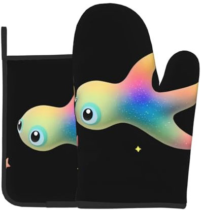 JKDGOJ Starry Sky Big-Eyed Fish Picture Oven Mitts and Pot Holders Set for Open The lid of The Pot in The Kitchen, Microwave, Oven