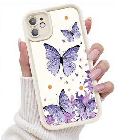 FUXICASE for iPhone 12 Case, Creative Butterfly Pattern Design for Girl Women, Soft Silicone Shockproof Anti-Scratch Protection Phone Cover for iPhone 12 (Lilac Purple Butterfly)