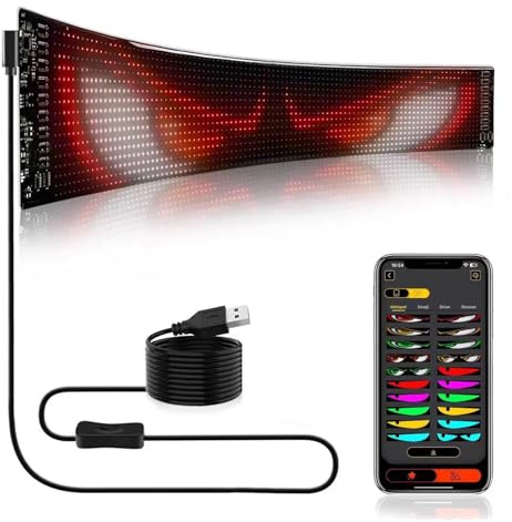 Les Yeux du Diable Lumière pour la Voiture, Panneau LED Programmable, 15 Pouces X 4in, Affichage Numérique de Défilement Flexible pour Pare-Brise, Contrôle de L'application