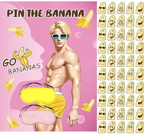Bachelorette Party Spiele Pin The Banana on The Hunk Bachelorette Spiel mit 50 Aufklebern Augenbinde Spiel für Brautdusche Spiele Mädchen Nacht Hochzeit Verlobung Partyspiele