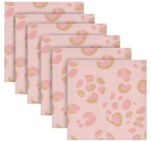 Lot de 6 serviettes de table décoratives douces en fourrure de léopard or rose de qualité supérieure, serviettes en tissu fantaisie, lot de servilletas de Tela para mesa Navidad 50,8 x 50,8 cm