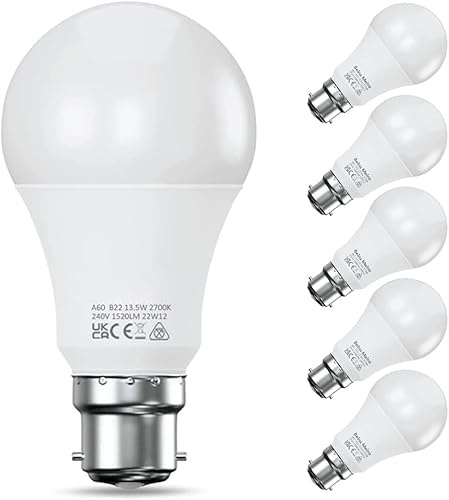 Bayonet Light Bulbs, Warm White 2700K, 13.5W 1520LM, B22 LED, 6-Pack