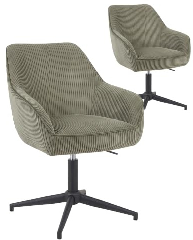 DUBI Möbel 2er Set Esszimmerstühle höhenverstellbar, Bürostühle, Konferenzstühle, 360° drehbar mit Taschenfederkern, ergonomisch gepolstert, Metallgestell, Cord-Stoff Hellblau, Modell Mika-Caro