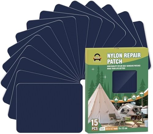 Nylon Selbstklebende Patches, OAZ 15 Stück 9x12cm Selbstklebender Wasserdichte Reparatur Patch, Nylon Flicken Selbstklebend Marineblau, für Zelte, Daunenjacke, Schlafsack, Tasche