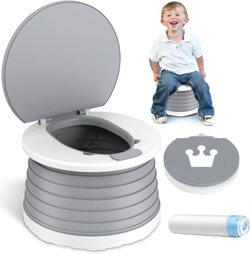 Pot de Toilette Bebe Toilette Portable Enfant avec 15 Sacs de Siège(Gris)