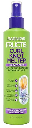 Garnier Fructis Curl Knot Melter Multi-Use Anti-Breakage Detangling Milk, Moisturizing Detangler Spray and Heat Protectant For All Curl Types, Made with Vegan Protein & Coconut Oil, 8.5 Fl Oz
