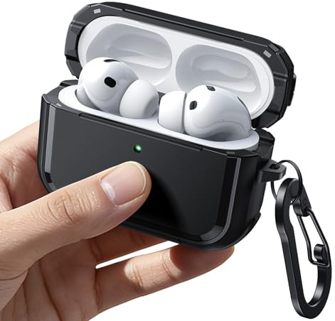 JETech Magnetische Schutzhülle für AirPods Pro 3, Schwarz | Mit Schlüsselanhänger, Starker Fallschutz, Kompatibel mit MagSafe, Magnetischer Deckel, Front-LED Sichtbar