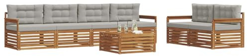 vidaXL Outdoor-Sofagarnitur mit Kissen 7 pcs Natürlich und Hellgrau, Garten-Sofa, modernes Ecksofa, langlebiger Lounge, Terrasse, Bequeme Sitzgruppe für Entspannung