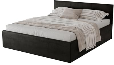 Meblofun Polsterbett DONA mit Kopfteil, 180x200 cm, Doppelbett mit Bettkasten und Lattenrost aus Holz, Velourstoff, Farbe: Dunkelgrau