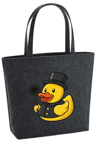 Huuraa Filzshopper Quietscheente Schornsteinfeger Gummiente Kaminfeger 22 Liter Charcoal Melange Filztasche Geschenkidee