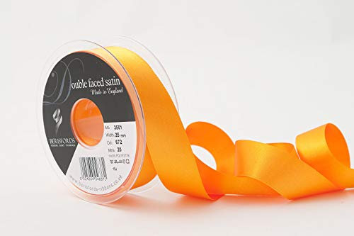 Berisfords Double FACE Poly Satin Ribbon, Marigold, 25 mm