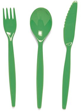 Harfield Polycarbonate Plastic Knife, Fork and Spoon 20cm Emerald (4 Sets)