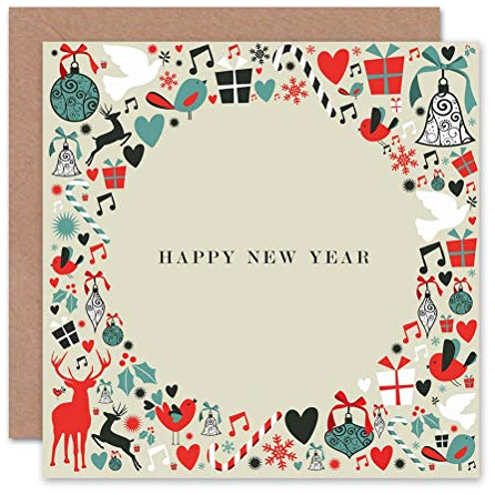 Wee Blue Coo HAPPY NEW YEAR CHRISTMAS CIRCLE BLANK GREETINGS CARD ART