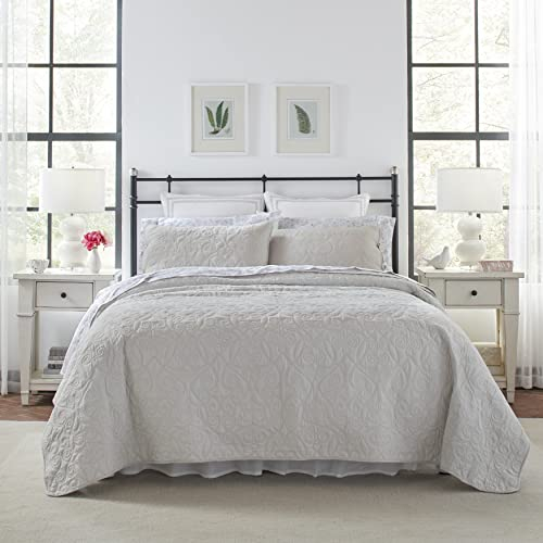 Laura Ashley - Felicity-Kollektion – Bettwäsche-Set – 100% Baumwolle, wendbar, Ganzjahres-Bettwäsche mit passenden Kissenbezügen, vorgewaschen für zusätzliche Weichheit, King-Size-Bett, weiches Grau