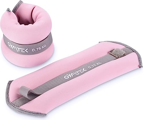 Gymtek Poids de cheville réglables - Ensemble de poids réglables à la cheville - Sangle de poignet au poignet - Manchettes lestées - Poids des chevilles et poignets - 2 x 0,75 kg - Rose