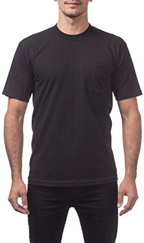 Pro Club Men's Heavyweight Cotton Short Sleeve Pocket T-Shirt, Black, Medium