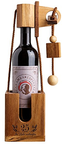 Casa Vivente Flaschen-Puzzle - Geduldspiel aus Edelholz mit Gravur zur Silber Hochzeit – 25 Jahre in Liebe verbunden – Geschenk zum 25. Hochzeitstag - Dunkel - Standard