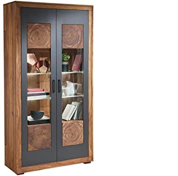 MASSIVMOEBEL24.DE Vitrine Sheesham/Akazie 103x40x201 gebeizt Turin #05