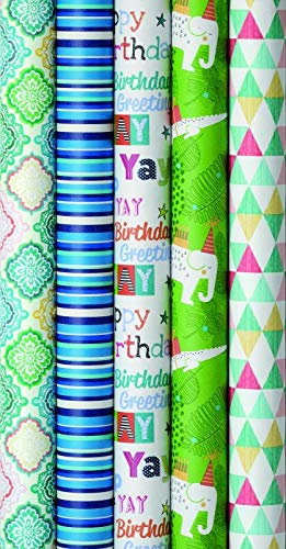 5 Rollen Premium Geschenkpapier, biologisch abbaubar, Recyclingpapier, Farben auf Wasserbasis, Geburtstag, Geschenkverpackungen 2m x 0,7m