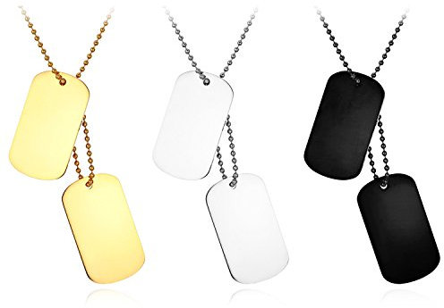 JewelryWe Schmuck 3pcs Herren Dog Tag Halskette, Edelstahl 2 Hochglanz Poliert Erkennungsmarken Dog Tags Anhänger mit 60cm Kette, Silber Schwarz Gold