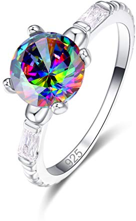 YAZILIND Damen-Ring # 1 mit rundem Schneide-Mystic Rainbow Fire Topaz 18.1