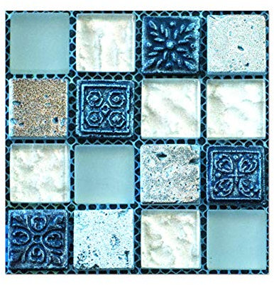 Dreneco 20 Pièces Mosaïque Stickers Carrelage Auto-adhésif Imperméable en PVC Design de Carreaux de Ciment Autocollant Mural Décoratif pour Cuisine Salle de Bain, Bleu 10 x 10 cm