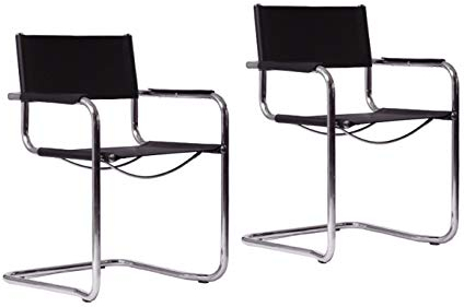 0000 pemora | 2-er Set Freischwinger Schwingstuhl Stapelstuhl Esszimmerstuhl Kay Echt-Leder schwarz