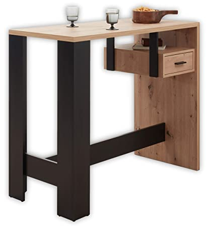 BIJOU Moderner Bartisch in Artisan Eiche Optik - Platzsparende Theke mit Schublade für Küche & Esszimmer - 120 x 101 x 50 cm (B/H/T)