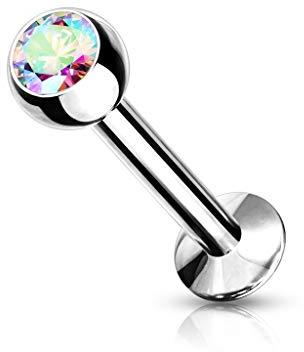 beyoutifulthings Lippen-Piercing Zirkonia 3-mm Silber Regenbogen Piercing-s Lippe Stecker Chirurgenstahl Schraub-Verschluss Stab 8-mm lang 1,2-mm dick