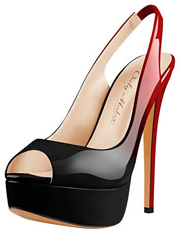 Only maker Damen Peeptoes Slingback Sandalen Stiletto Sandaletten High Heels Plateau Schwarz Rot 38 EU