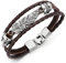 COOLSTEELANDBEYOND Drei Reihen Vintage Feder Blatt Braun Geflochtene Lederarmband für Herren Damen