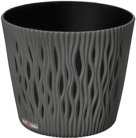 KOTARBAU® Pot de Fleurs 225x190 mm Gris Pierre Effet de Vague en 3D Sable du Désert Rond avec Pot Intérieur
