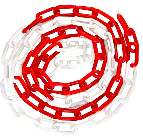 PARKING FACIL | Chaîne En Plastique 6 mm x 5 M Pour Avertissement Et Signalisation | Pour L'Entretien Des Autoroutes, Parkings, Zones Dangereuses | Matériau Résistant | Rouge Et Blanc