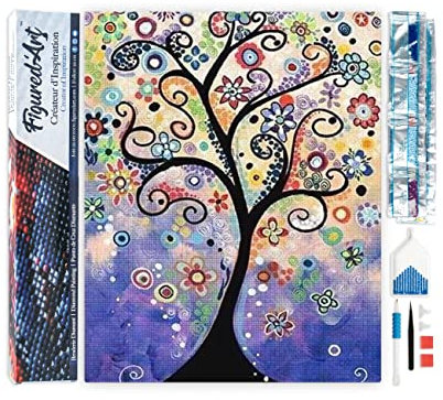 Figured’Art Diamond Painting Broderie Diamant 40x50cm Toile Entière Roulée avec Strass Perles Carrés - Arbre Vitrail - Kit Complet Paysage 5D DIY Activité Manuelle Loisirs Créatifs Adultes