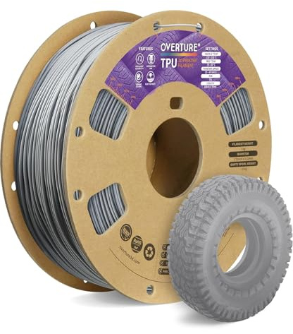 OVERTURE Flexible TPU 95A 3D Printer Filament 1.75mm, 1kg Grey | Soft & High Elasticity & Durability, Excellent Layer Adhesion, Accuracy +/- 0.02mm, Fits Most FDM (Grey)