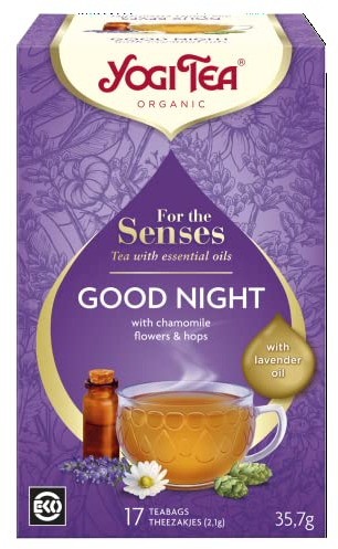 Yogi Tea, For The Senses, Good Night, Organic Herbal Tea with Essential Oils, Naturally Caffeine Free, Blend of Lavender, Chamomile and Hops, 6 Packs x 17 Tea Bags (102 Teabags Total)