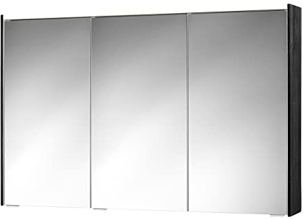 Sieper Spiegelschrank KHX mit LED Beleuchtung 120cm breit, Badezimmer Spiegelschrank aus MDF | Holzdekor Dunkel