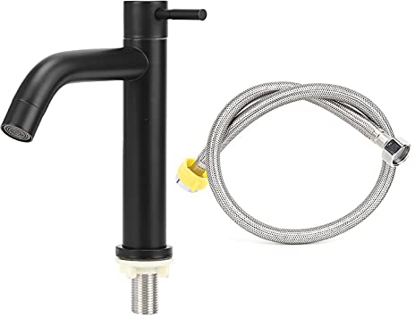 Robinet D'eau Froide Simple, Robinet D'évier de Lavabo de Salle de Bain en Acier Inoxydable Robinet D'eau Froide Simple avec Tuyau Robinet D'évier de Bar de Cuisine de Salle de Bain Extérieure
